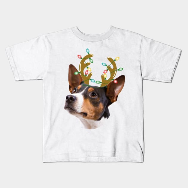 Rat Terrier Reindeer Christmas Dog Kids T-Shirt by Skylane